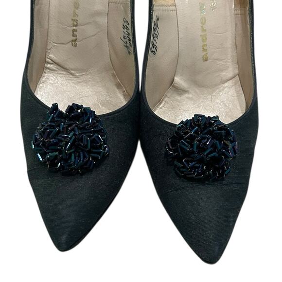 Vintage Andrew Geller Midnight Blue Satin Pumps Pointy Toe Heels / 8 Narrow - - Picture 3 of 4